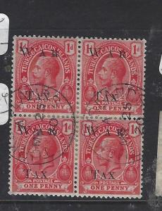 TURKS AND CAICOS  (PP1910B)  KGV 1D WAR TAX SG 152  BL OF 4   VFU