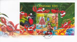 Christmas Island 2015 FDC Souvenir sheet of 2 Crabs, turtle as Christmas tree