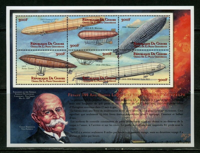 GUINEA 100th ANNIVERSARY THE FIRST ZEPPELIN FLIGHT  SHEET MINT NH