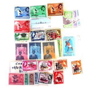 Ghana Mini Lot of 25 different,, off paper, M/U, 1957 to 1977, many complete set