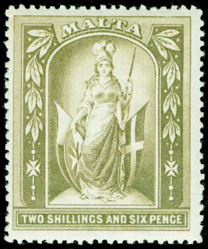 MALTA SG34, 2s 6d olive-grey, VLH MINT. Cat £45.