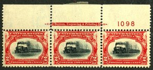 U.S. #295 MINT PL# STRIP OF 3 OG NH/SELVAGE HR