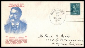 1938 Presidential Series Prexy Sc 825-8 Arthur, with Holland cachet (DH