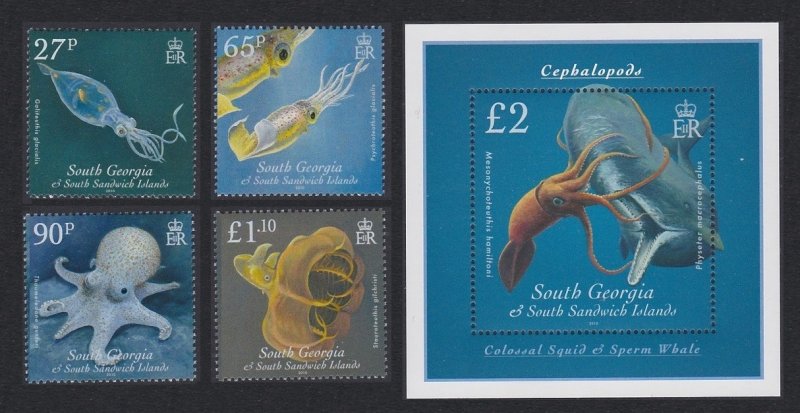 South Georgia Cephalopods Squid Molluscs Whale 4v+MS 2010 MNH SG#487-MS491