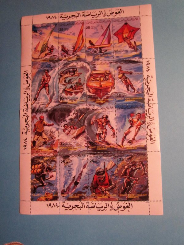 Libya - 1184, MNH Sheet of 16. Water Sports. SCV - $8.50