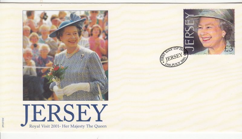 Jersey 2001  £3 Queen Elizabeth - on Official FDC Royal Visit