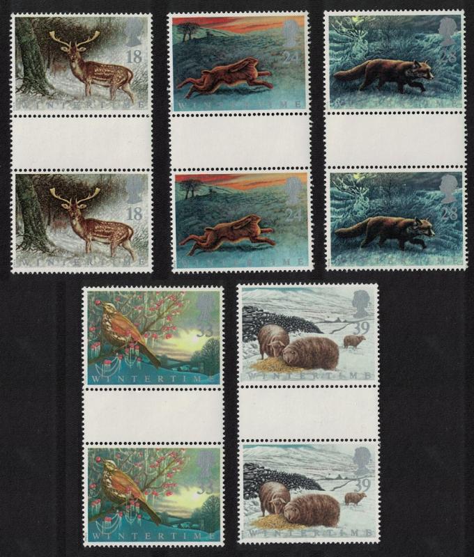 Great Britain Birds Deer Fox The Four Seasons Wintertime 5v Gutter Pair