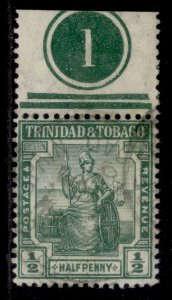 TRINIDAD & TOBAGO GV SG149, ½d green, USED. CONTROL