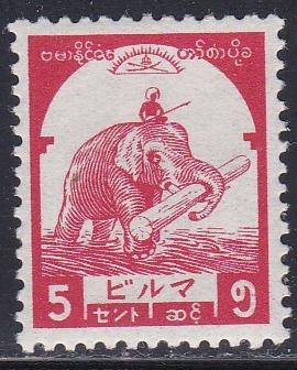 Burma # 2N44, Elephant Carrying Teak Log, Hinged