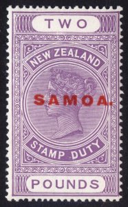 Samoa 1918 £2 Bright Violet Postal Fiscal Wmk 61 Scott 126 SG 133 MVLH Cat $400