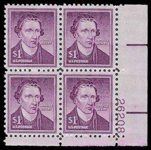 PCBstamps   US #1052 PB $4(4x$1.00)Patrick Henry, 26208, MNH, (PB-4)