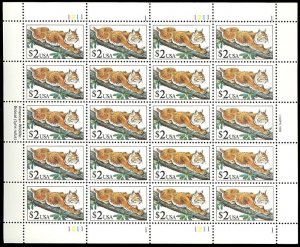 Scott 2482 $2 Bobcat Full Sheet of 20 Stamps Mint NH - Stuart Katz