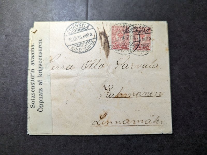 1916 Censored Finland Cover Jyvaskyla to Kyhmoinen LInnanaken