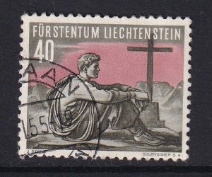 Liechtenstein  #292  used  1955  sports  40rp  resting on summit