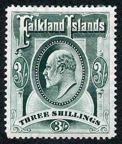 Falkland Islands SG49b KEVII 3/- Deep Green m/mint