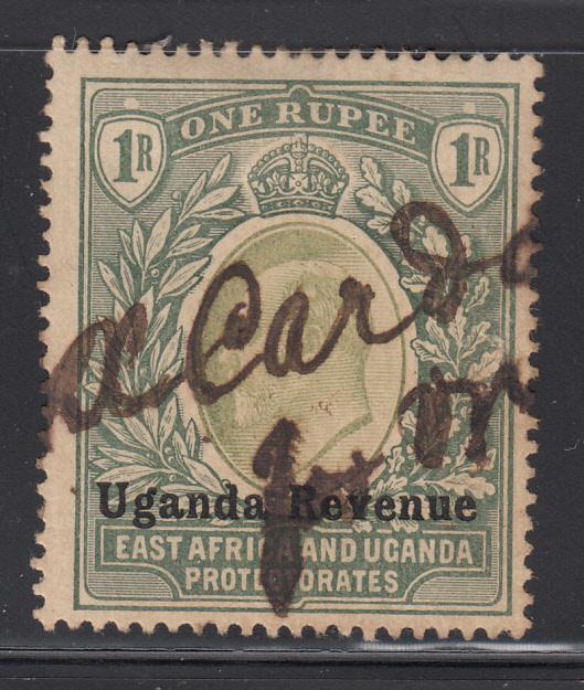 Uganda 1905-07 used Revenue Barefoot #12 1R Edward VII, green Wmk Crown CC