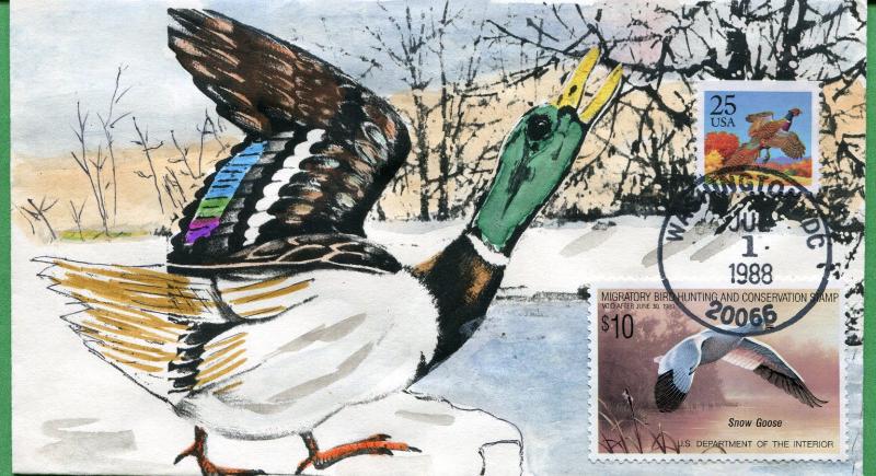 US #RW55 Hand Painted Duck First Day Cover 07/01/88 - Erwin Meissner 6/7 - S8174