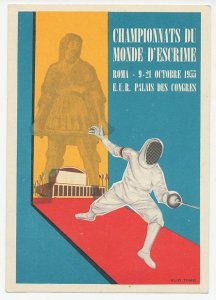 Postcard / Postmark Italy 1955 World Championship Fencing Rome 1955