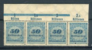 GERMANY; 1923 Oct-Nov Inflation Surcharged MINT MNH 50M. Strip SHEET MARGINAL