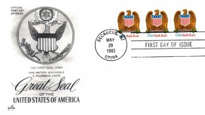 US FIRST DAY COVERS GREAT SEAL OF THE UNITED STATES OF AMERICA STRIP OF 3 1993