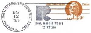 US SPECIAL POSTMARK EVENT CARD HOW WHEN & WHERE TO RETIRE NAT'L RETIREMENT 1976