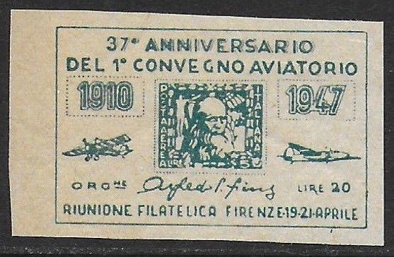 Italy 1947 Aviation Meeting Cinderella Poster Stamp Seal F-NH