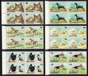 Philippines Cats and Dogs 6v Blocks of 4 with Margins 1979 MNH SG#1539-1544