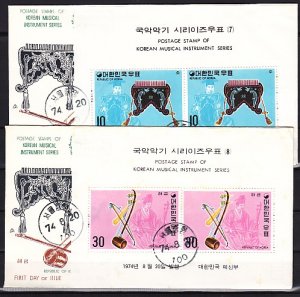 South Korea, Scott cat. 889a-890a. Music Instr. s/sheets. 2 First day covers. ^