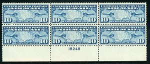 USA 1926 Airmail 10¢ Map & Mail Plane Plate Number Block Scott C7 MNH Y582