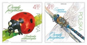 Poland 2024 Beneficial Insects ladybug dragonfly set of 2 stamps MNH