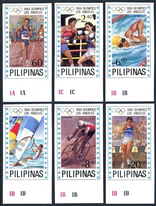 Philippines 1699-1705 imp,MNH. Mi 1594/1606B Bl.24B. Olympics Los Angeles-1984.