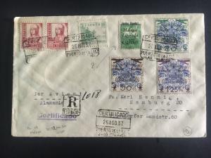 1937 Puerto de la Luz Spain Censored Cover to Germany Civil War Certified Mail