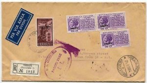 Air Mail L.1000 Campidoglio brown red cover racc. by air to New York