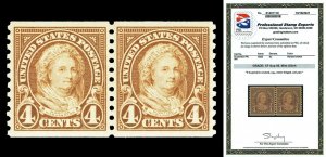 Scott 601 1923 4c M Washington Coil Mint Pair Graded XF-Sup 95 NH with PSE CERT!