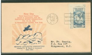 US 735a 1934 3c Byrd Antarctic Expedition (single taken from the Farley mini-sheet) on an addressed (typed) first day cover with