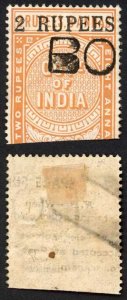 India Telegraphs SGT52 2r on 2r8a surch at Calcutta  Cat 10  pounds