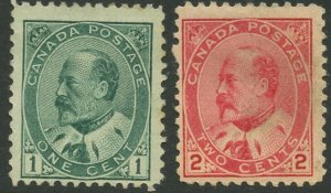 CANADA Sc#89 & 90 1903 1c & 2c KEVII Unused Without Gum