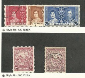 Barbados, Postage Stamp, #190-192, 195A-195B Used, 1937-43