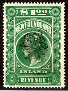 van Dam NFR6, $1  Green, Used, Inland Revenue, Victoria, Newfoundland, Canada, I