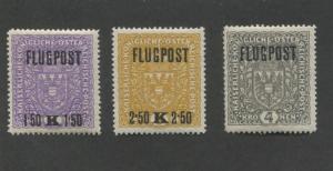 Set of 3 1918 Austria Issues of The Monarchy Air Postage Stamps #C1-C3