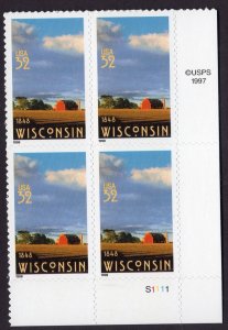 Scott #3206 Wisconsin Plate Block of 4 Stamps - MNH