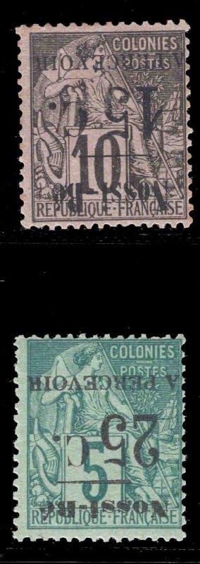 MOMEN: FRENCH COLONIES NOSSI BE SC #J13a,J15a INVERTED SURC MINT OG H LOT #66042