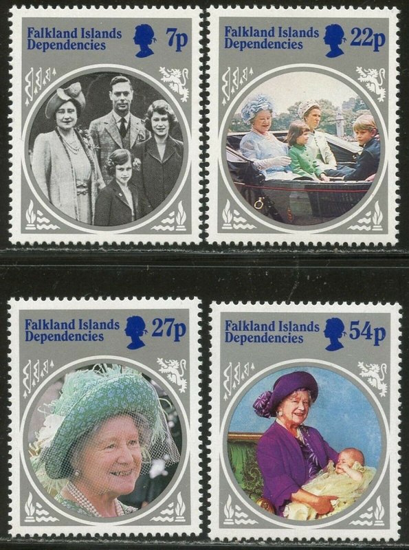 FALKLAND IS. DEP. Sc#1L92-95 1985 Queen Mother Complete Set OG Mint Hinged