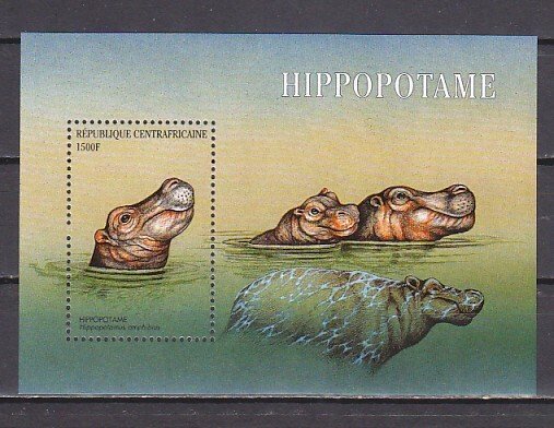 Central Africa, Scott cat. 1392. Hippopotamus s/sheet ^