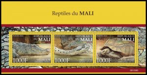 2021 MALI SOUVENIR SHEET 3V REPTILES TURTLES CROCODILES SNAKES TURTLES RARE MNH-