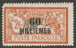 French offices in Alexandria 60, mint, paper hinge remnant.  1921. (f236a)