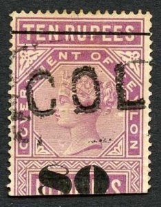 Ceylon QV SGT112 80c on 10r Reddish-purple Telegraph Stamp Wmk Crown CA (Narrow)