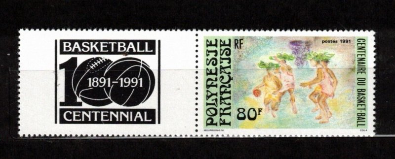 French Polynesia Sc 563 MNH w/ Label of 1991 - Sport - Basketball - Lot 1- HM05