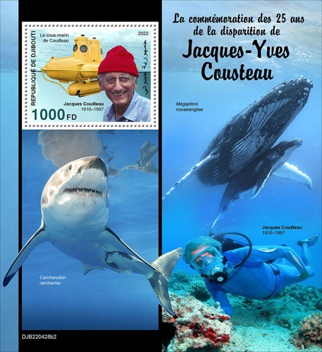 DJIBUTI - 2022 -  Jacques-Yves Cousteau - Perf Souv Sheet - Mint Never Hinged