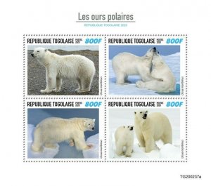 Togo Wild Animals Stamps 2020 MNH Polar Bears Bear Arctic Fauna 4v M/S